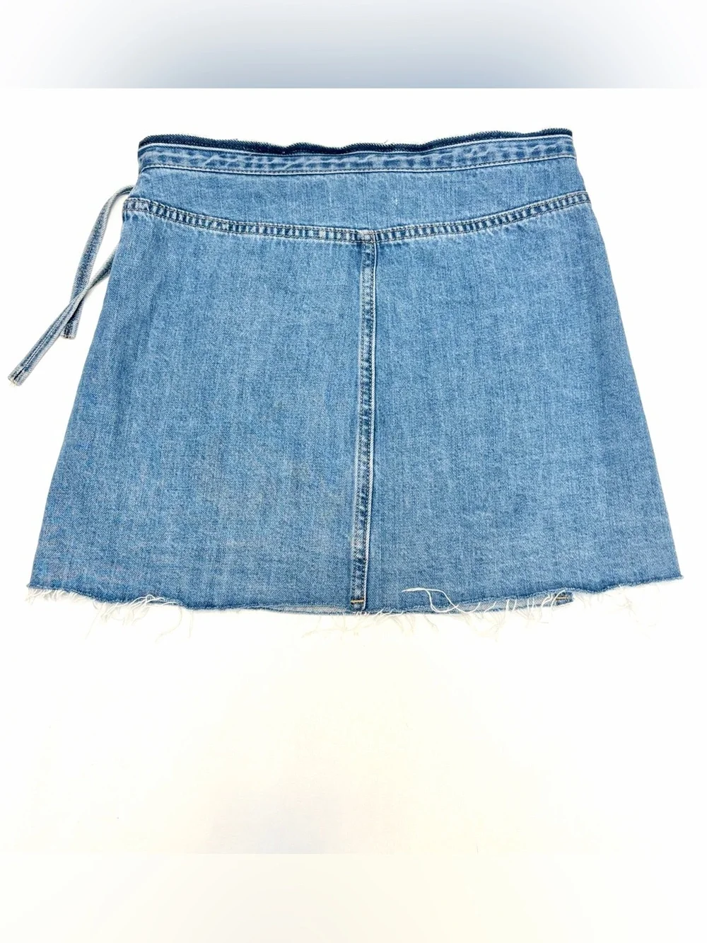 PacSun Denim Wrap Mini Skirt 27 Raw Waistband Frayed Hem Medium Wash Y2K